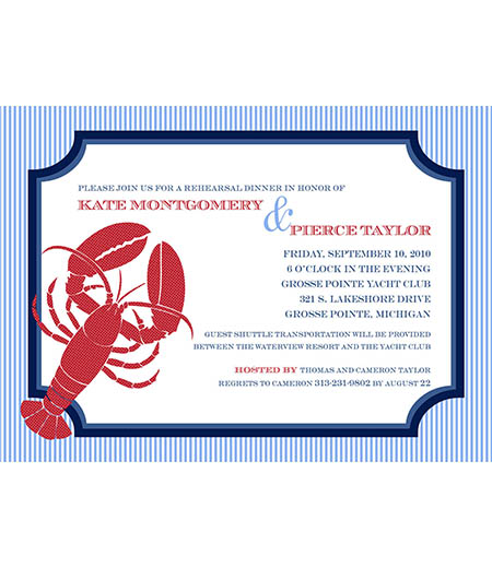 Nautical Seersucker Sailing Lobster Printable Invitation